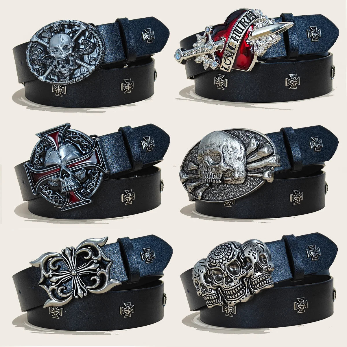 Retro Men's Belt Bohemian Style-Chic Black PU Leather Belt Fashion Skull Rivet Belt Punk Rock Y2K Style For Men Women Jeans Belt
