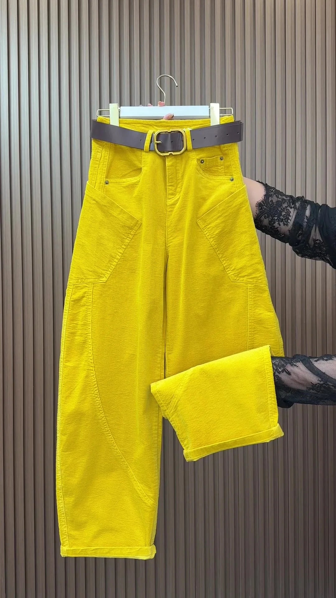 PENDRA Curved Cut Woolen Wide Leg Pants