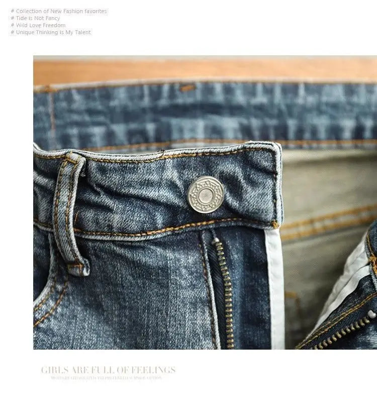 Men's Cropped Jeans Slim Fit Korean Trendy 2026 Spring Summer Blue Youth Trendy High-end Motorcycle Pants Men Man Trousers