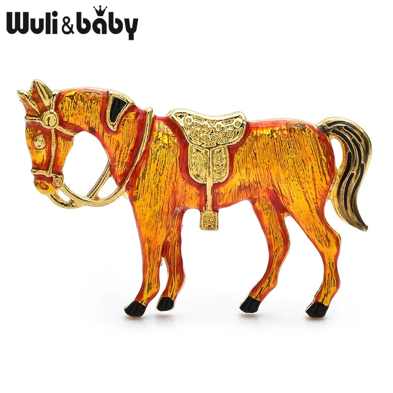 PENDRA Enamel Brown Horse Zodiac Brooch