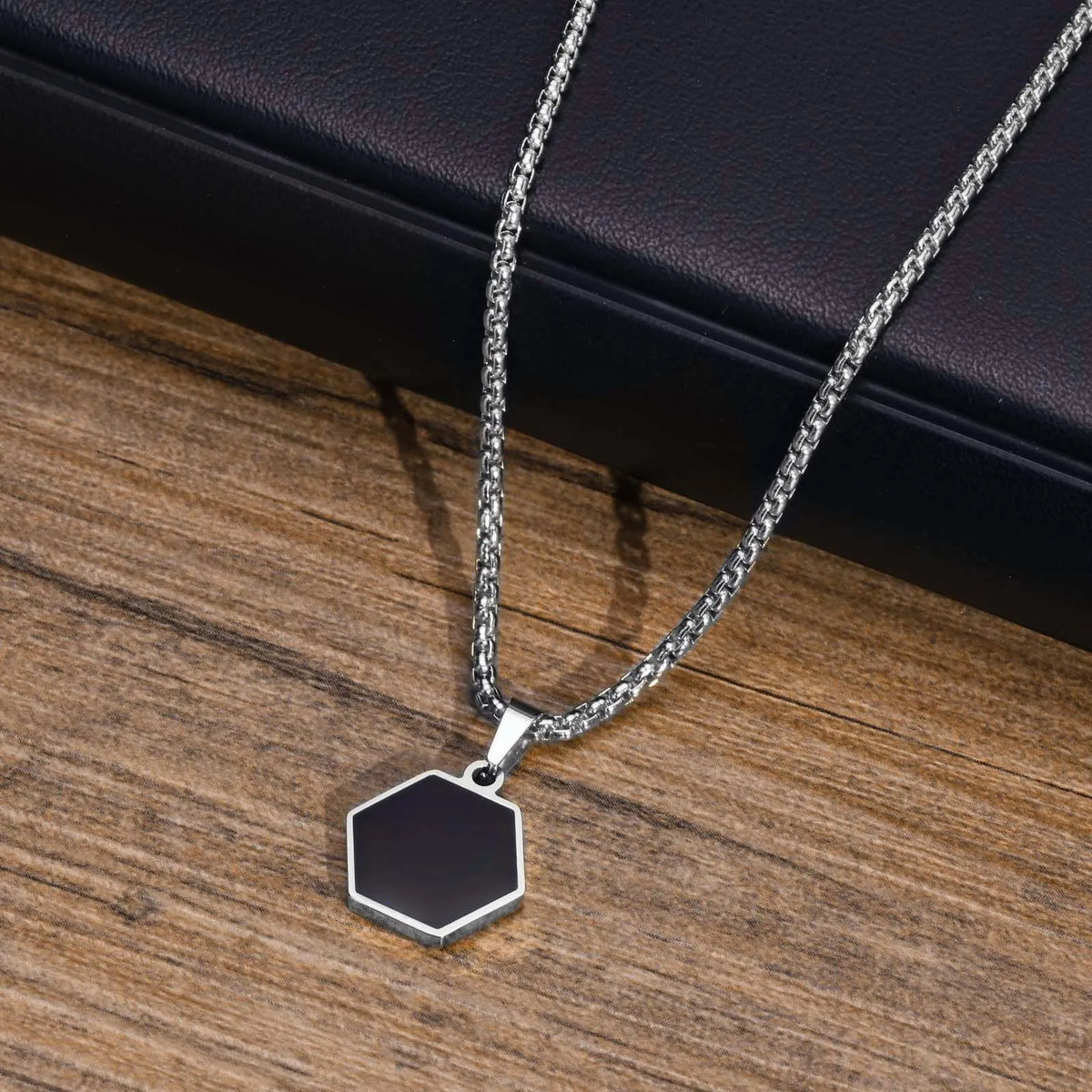 PENDRA Black Hexagon Pendant Necklace