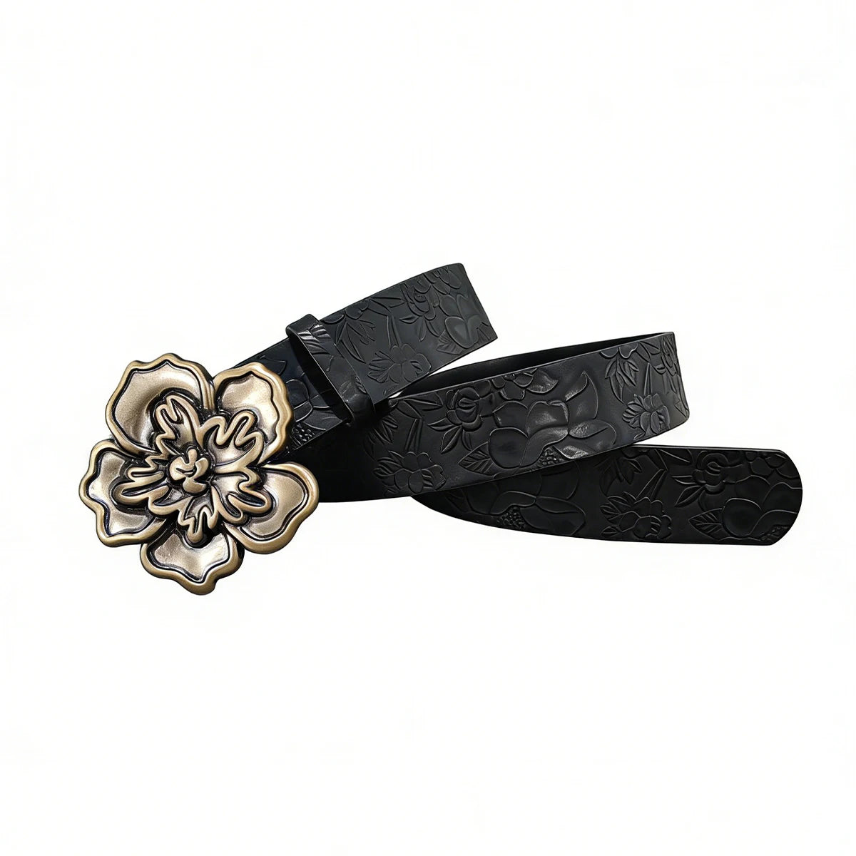 Vintage Dark Color Carved Women's Belt with flora Leaf Print Casual Belt Daily Commuting Decoration Luxury Designer Jeans Belt