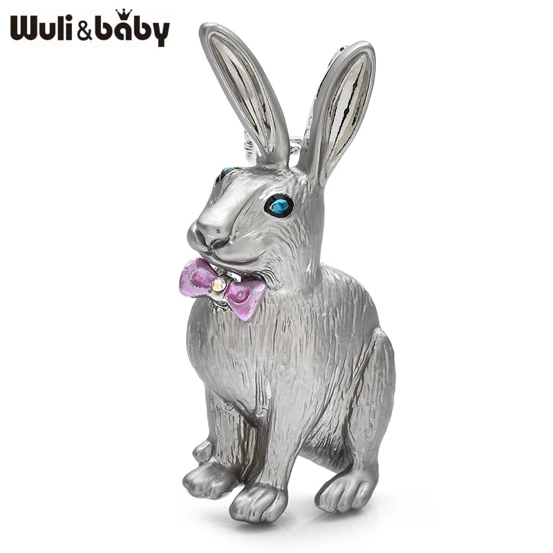 Wuli&baby Handsome Rabbit Brooches For Women Unisex Good Quality 2-color Enamel Lovely Rare Animal Party Brooch Pins Gifts