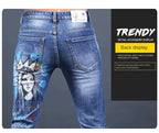 Spring Autumn Harajuku Fashion Art Craft Graphical Paintings 2000s Streetwear Male Slim Boyfriend Stylish Pants Denim Jeans Men