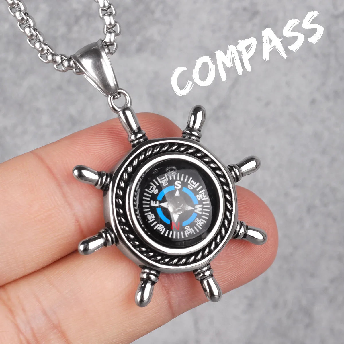PENDRA Rudder Compass Steel Necklace