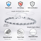 2/3/4/5mm Twist Rope Chain Bracelet for Men Women,Casual Stainless Steel Adjustable Chain Wristband,Gold/Siver Color Chain
