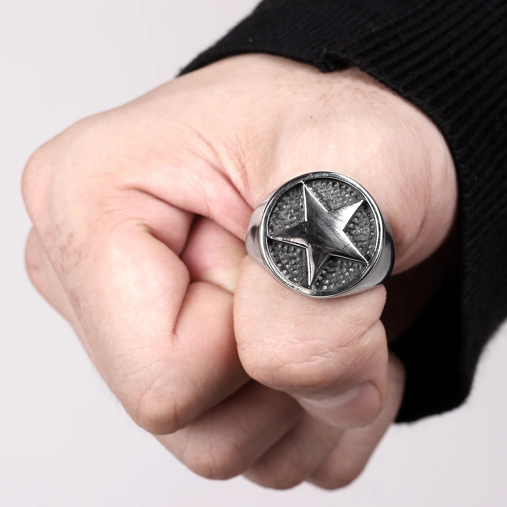 PENDRA Lucky Pentagon Stars Steel Ring
