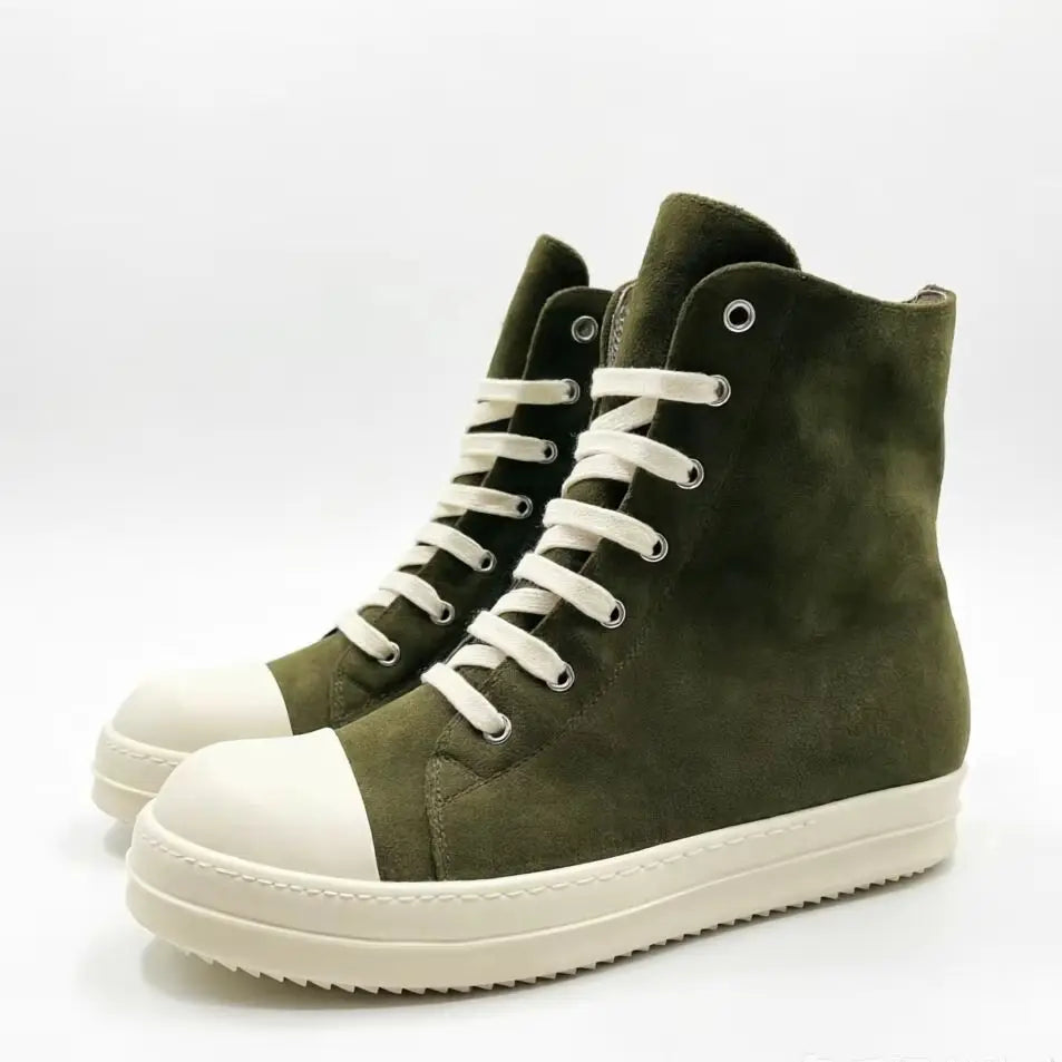 Men High Top Casual Shoes Hip-hop Retro Brown Suede Lace Up Women Thick Sole Increase Height Luxury Designer Flat Sneakers 3cm