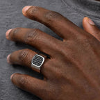 Punk Stainless Steel Signet Ring for Men,Waterproof Black Zircon Square Ring,Hip Hop Trend Jewelry Gift