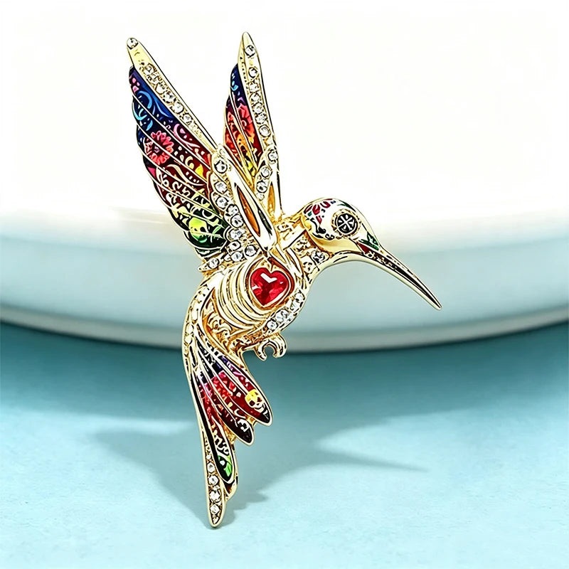 PENDRA Gemwing Rhinestone Hummingbird Brooch