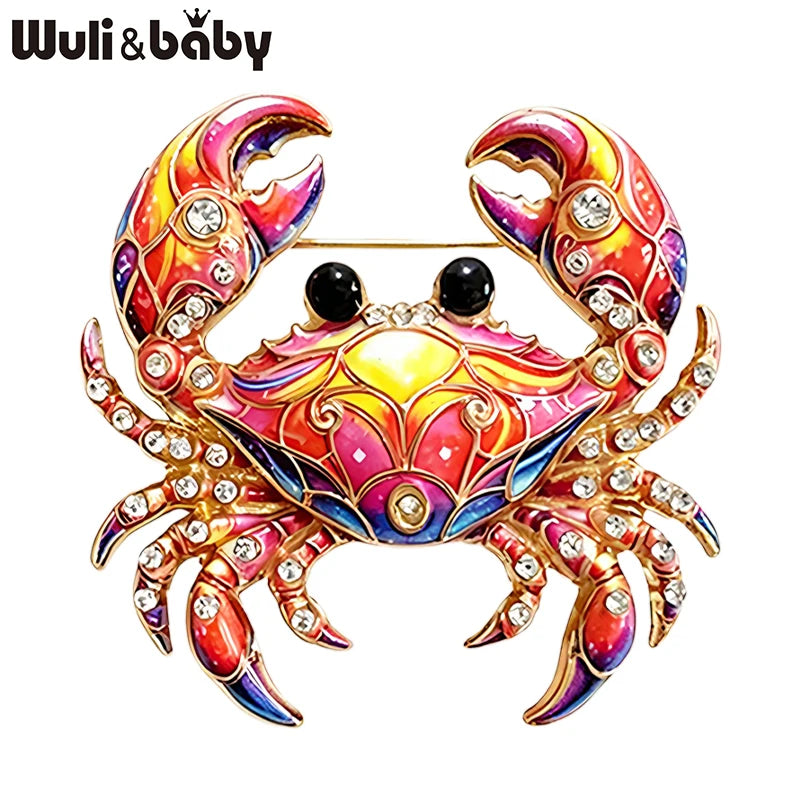 Wuli&baby Cute Crab Brooches For Women Unisex 2-color Blue and White Porcelain Cancer Zodiac Sign Animal Party Casual Brooch Pin