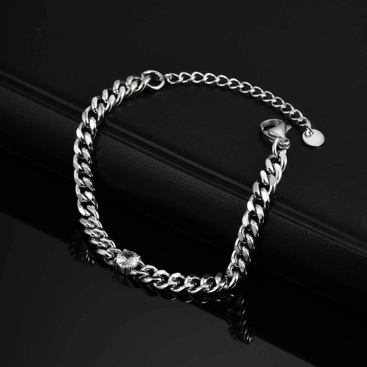 White Zircon Cuban Bracelet for Men Boys,16-21CM Never Fade Curb Chain Links Wristband,Hip Hop Cool Simple Jewelry Gift