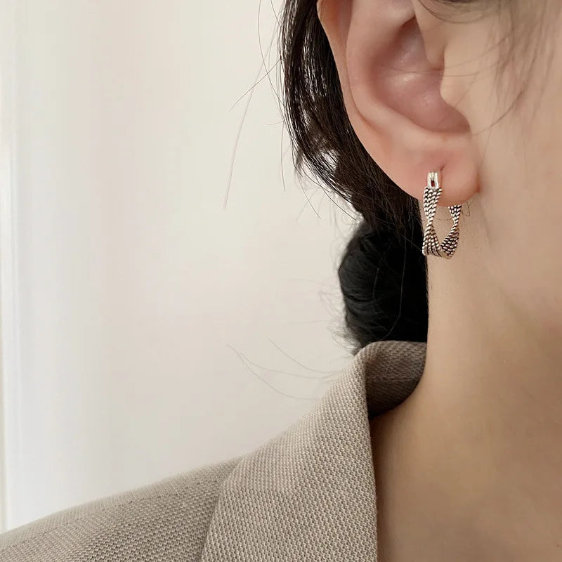 VENTFILLE Vintage Punk 925 Stamp Earrings for Women Girl Creative Twist Winding Geometric Handmade Party Silver Color Jewelry