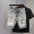 Korean Fashion Kpop Men's Casual Streetwear Boyfriend Designer Denim Shorts with Rabbit Embroidery for Summer Grey Short Jeans