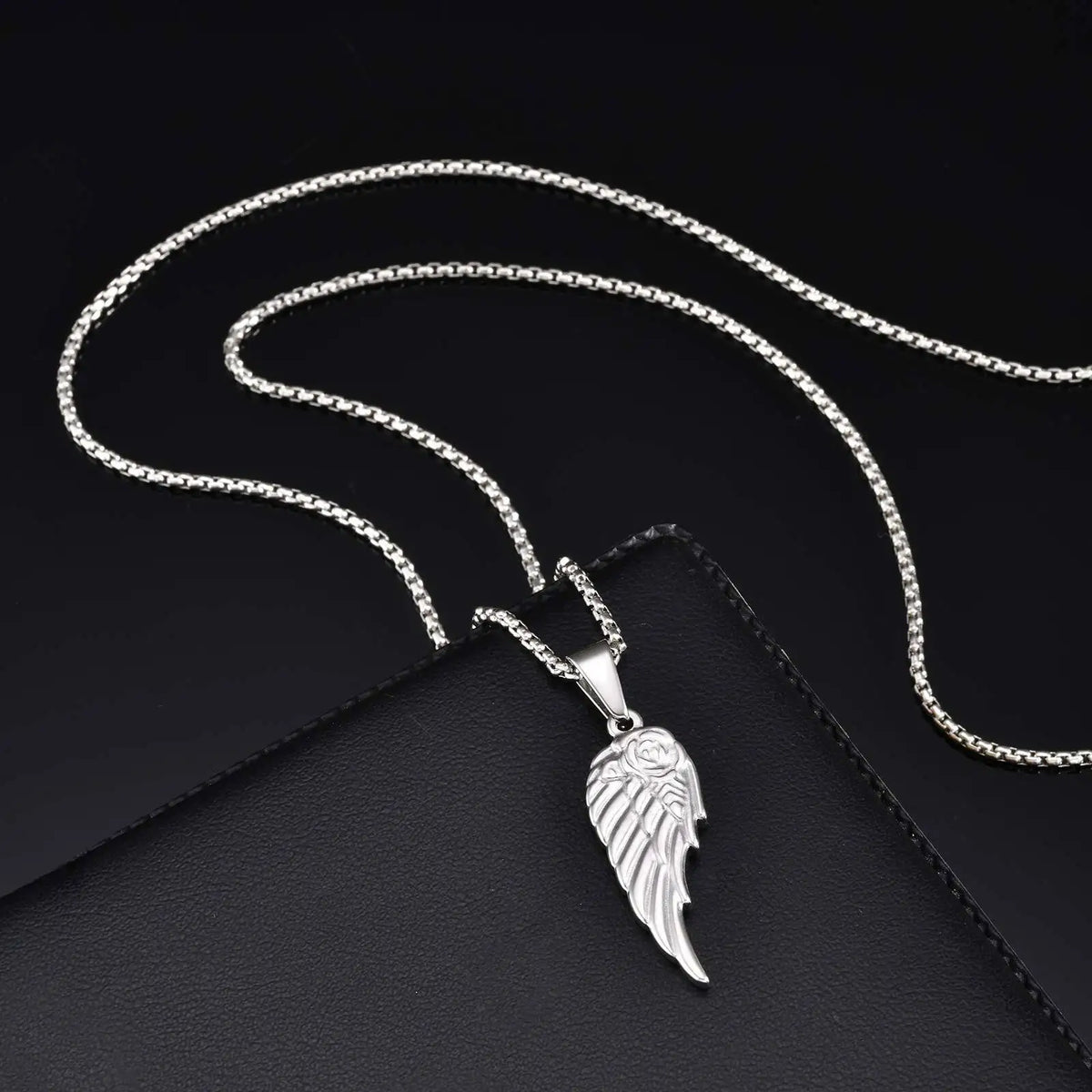 Men's Rose Wing Pendant Necklace,Never Fade Stainless Steel Wings Collars,Rock Punk Jewelry Gift