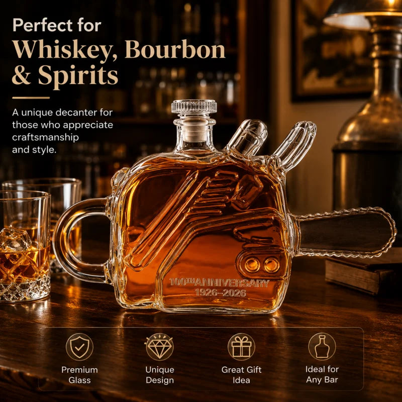 Novelty Glass Chainsaw Decanter for Whiskey Bourbon Spirits Decorative Liquor Bottle with Stopper