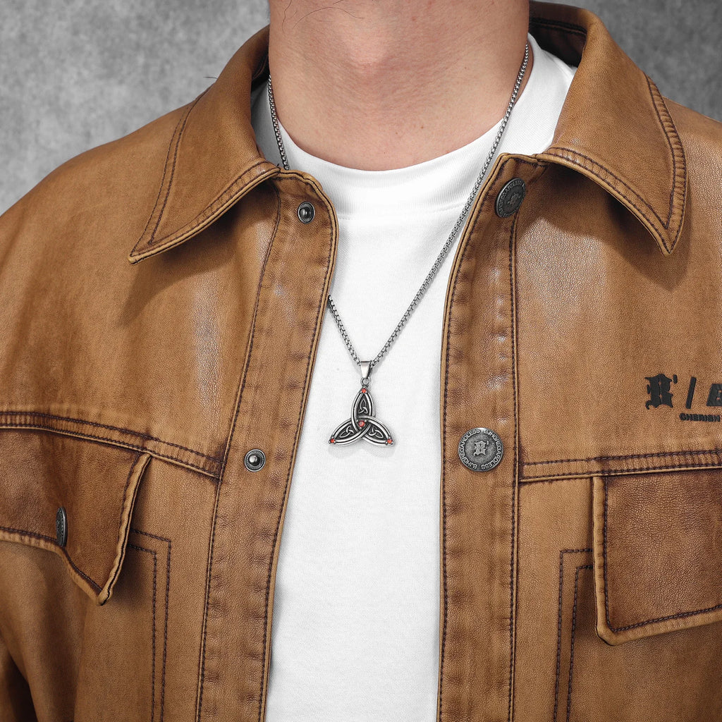PENDRA Celtic Knot Gemstone Steel Necklace