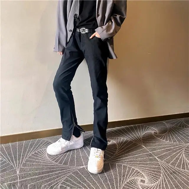 Autumn and winter 2026 high street washed slim-fit foot zipper leg split fork solid mopping menswear clothing jeans luxury men