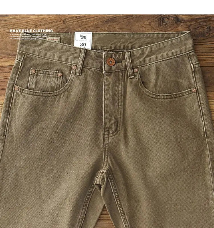 Cowboy Korean Goods Retro Yellow Mud Dyed Small Straight Jeans Men's Spring and Autumn Khaki Ami Kaji Washed Casual Trousers