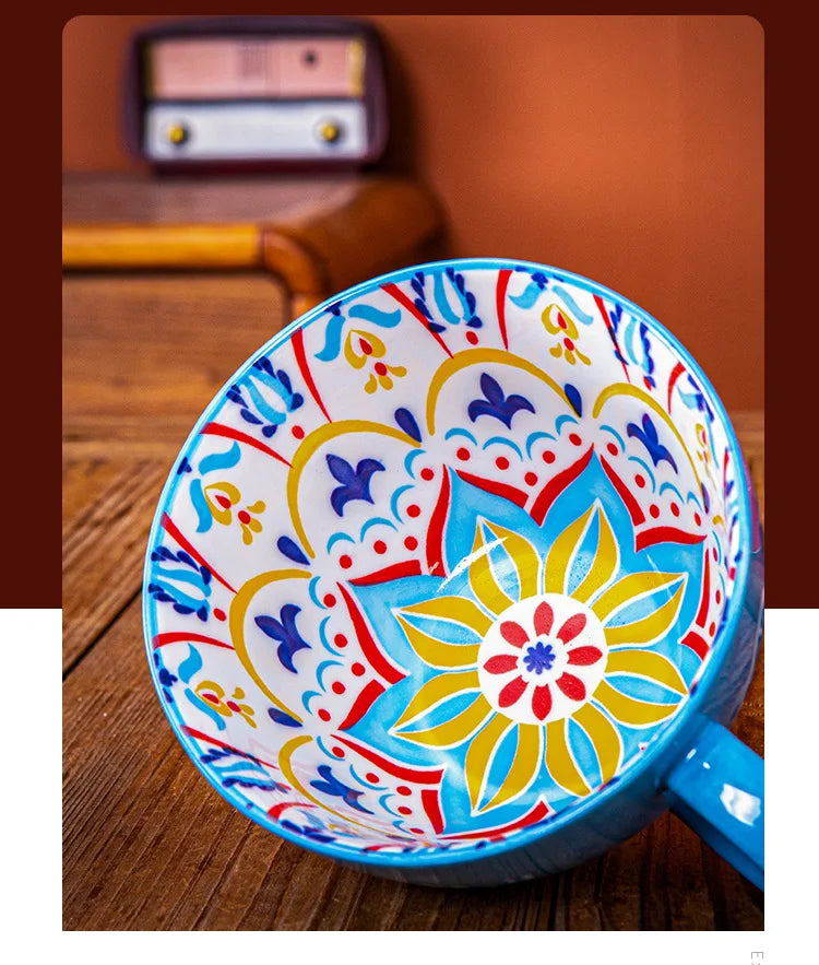 Bohemian Pattern Ceramic Coffee Mug Large Capacity Colorful Tea Cup For Daily Use Collection Ornaments