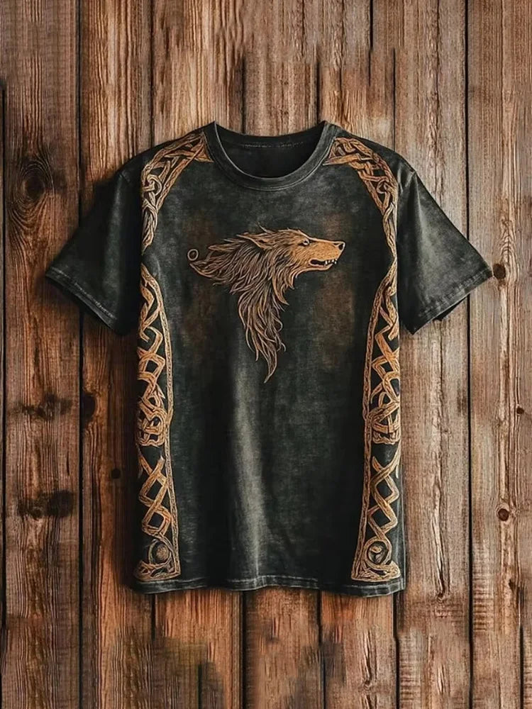 PENDRA Tribal Ethnic Rune-printed Retro Loose-fitting Short-Sleeve T-Shirt