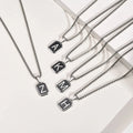 Stylish Initials Square Necklaces for Men Boys,A-Z 26 Letters Stainless Steel Pendant Collar Gifts,50/55/60/70cm