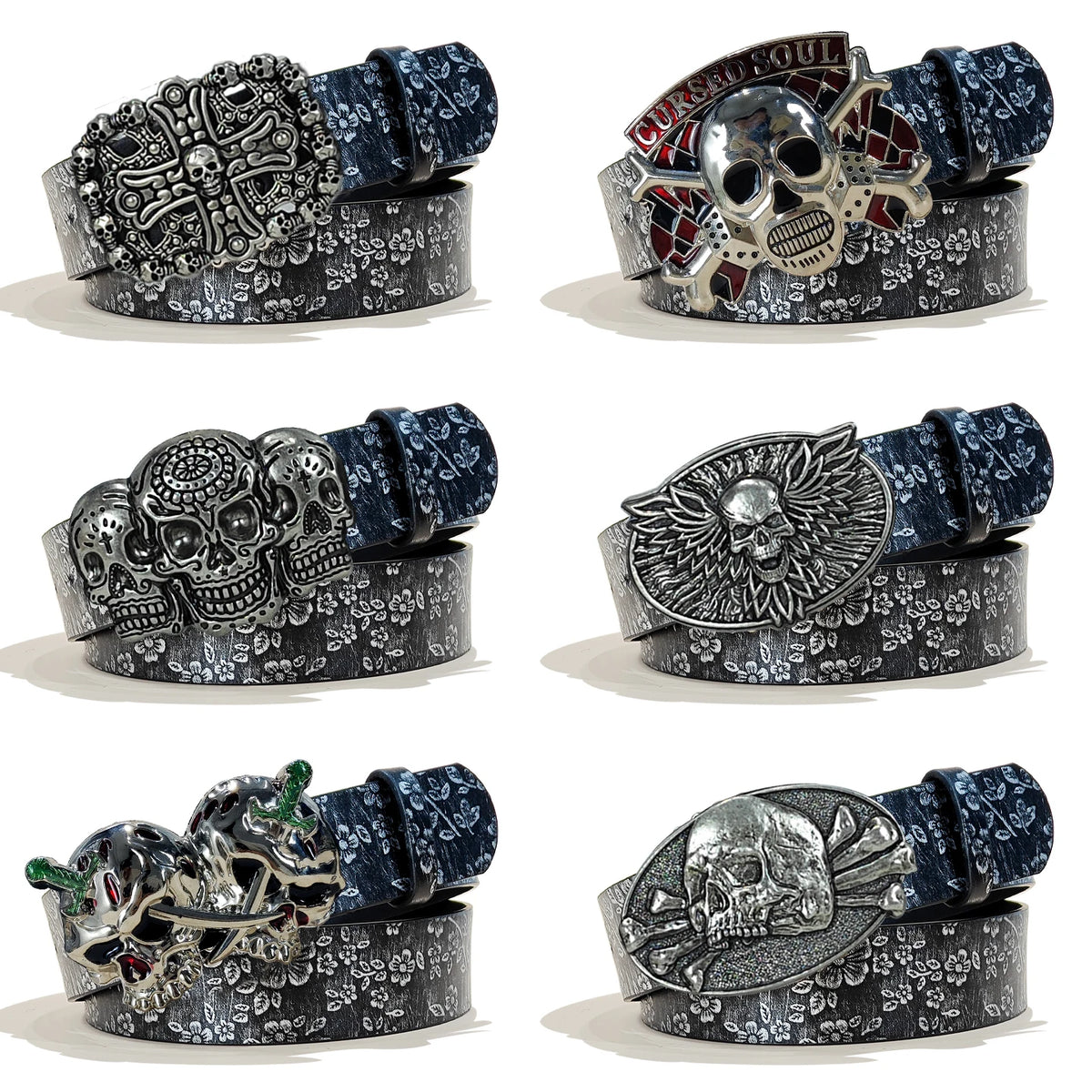 YK2 luxury Designer Punk Men and women's belt unique Gothic fashion Silver Flora Black Pu leather belt decorative Jeans belt