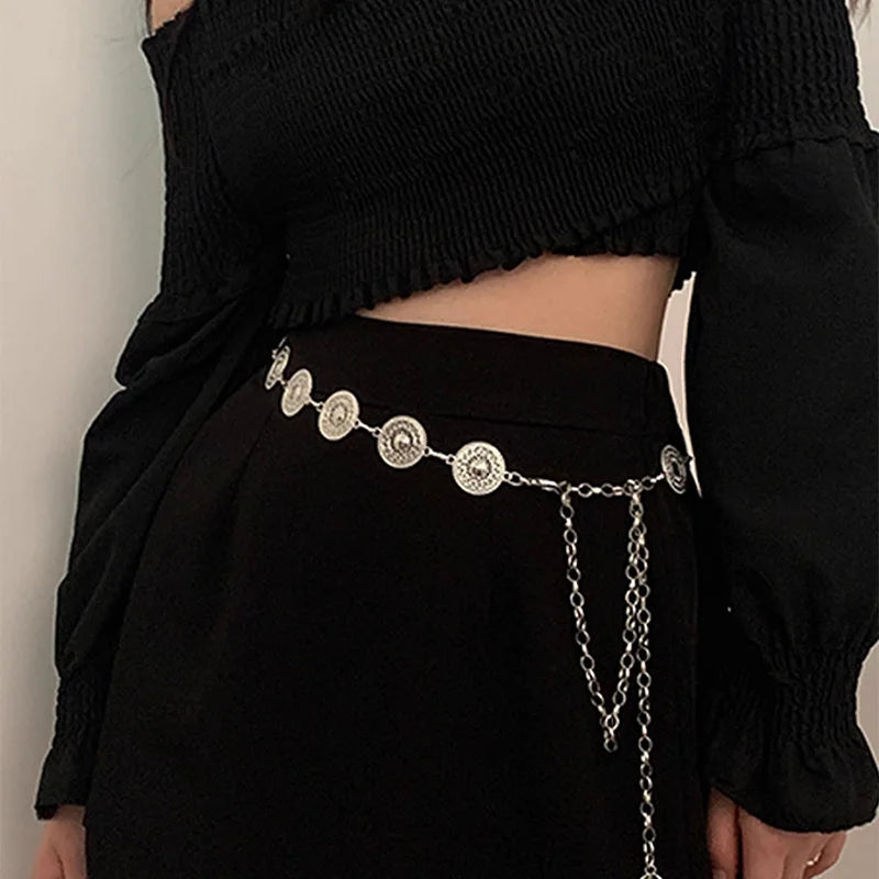 Silver Retro Waist Chain Accessory Metal Chain Belt Women's New Summer Versatile Match Skirts Pants Thin Leather Belt Trendy
