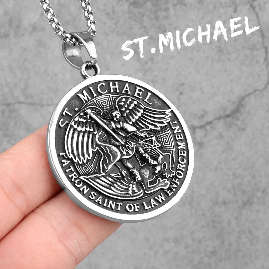 PENDRA Jesus Angel Cross Steel Necklace