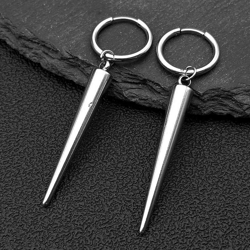 Gothic Silver Color Rivet Drop Earrings for Women Men Punk Hip Hop Metal Geometric Cone Pendant Earrings Y2K Party Jewelry Gift