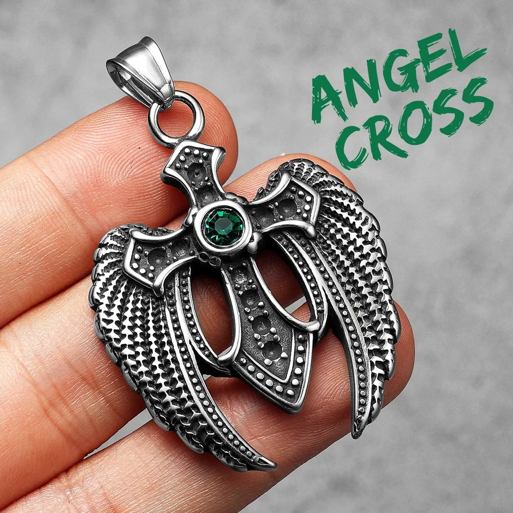 PENDRA Angel Wing Cross Steel Necklace