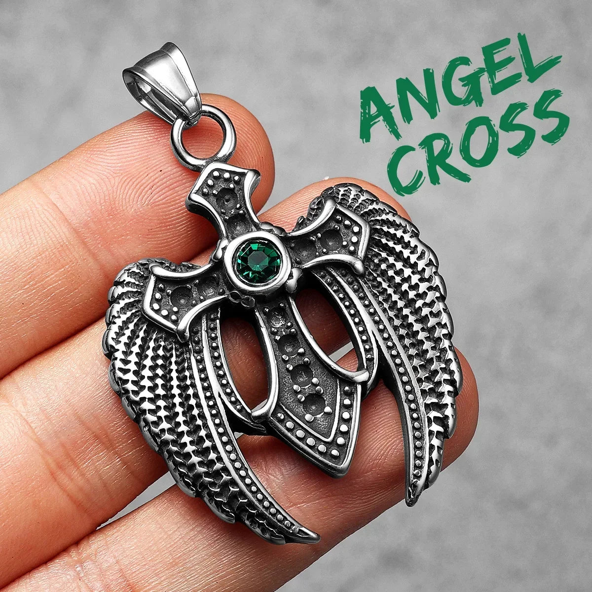PENDRA Angel Wing Cross Steel Necklace