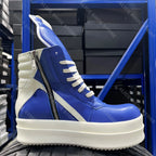 PENDRA Royal Blue Blue Geobasket Leather 6cm Platform Zip Ankle Boots