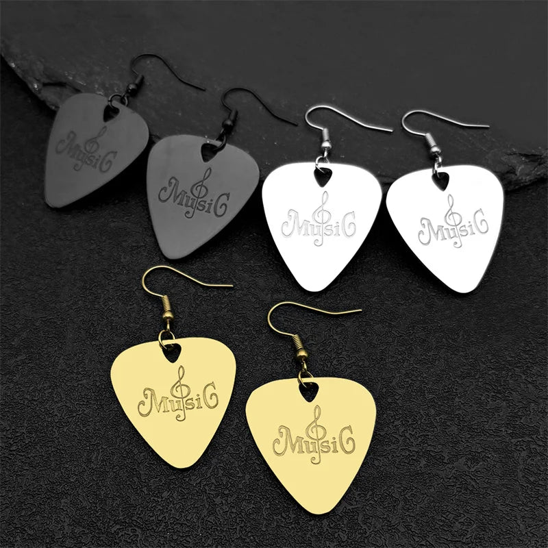 Hip Hop Guitar Pick Musical Drop Earrings for Women Stainless Steel Gold Silver Color Rock Music Earring Jewelry