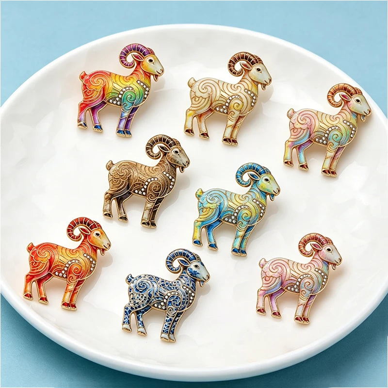 PENDRA Zodiac Goat Multicolor Rhinestone Brooch