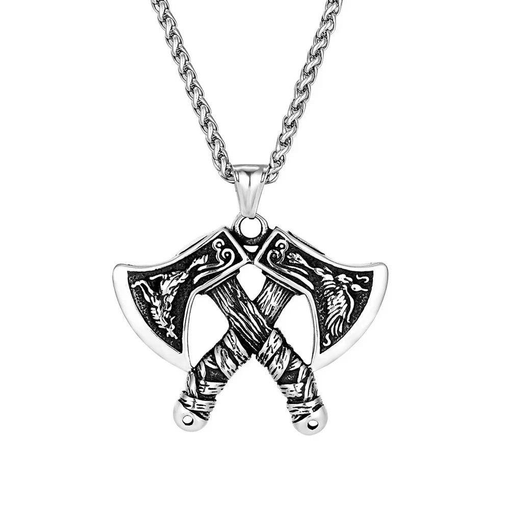 PENDRA Vikingaxe Vintage Double-Edged Axe Pendant Necklace