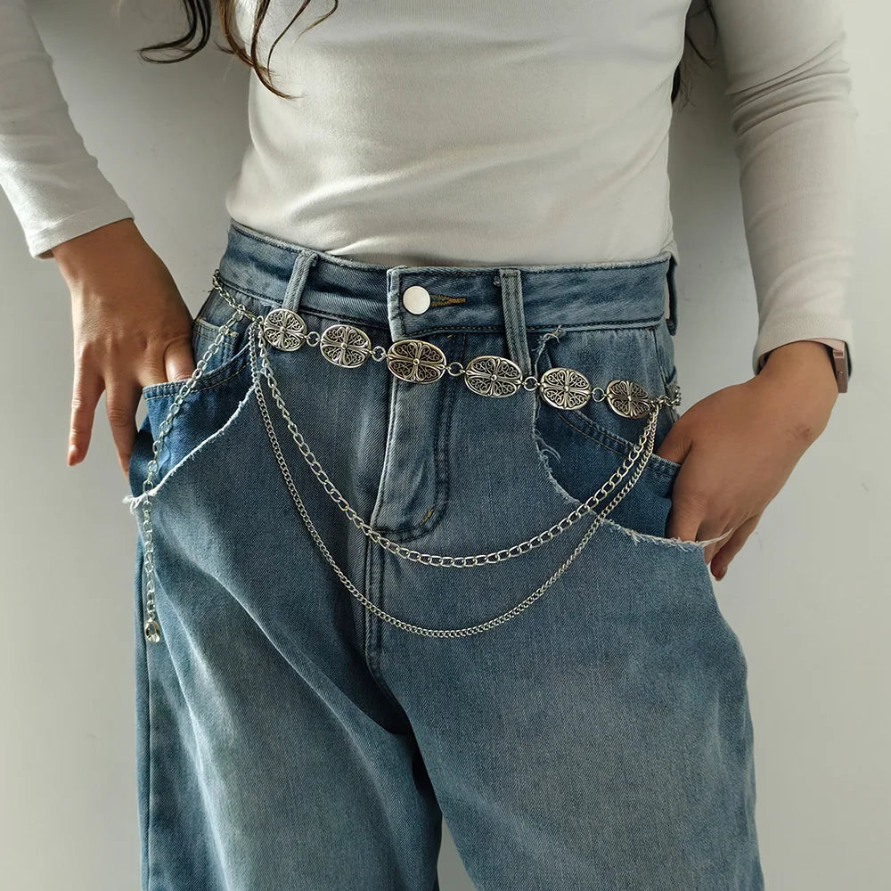 Punk Y2K Silver Jeans Chain Belt Female Tassel Dress Waistband Designer Belts for Women High Quality Luxury Pant Accessory