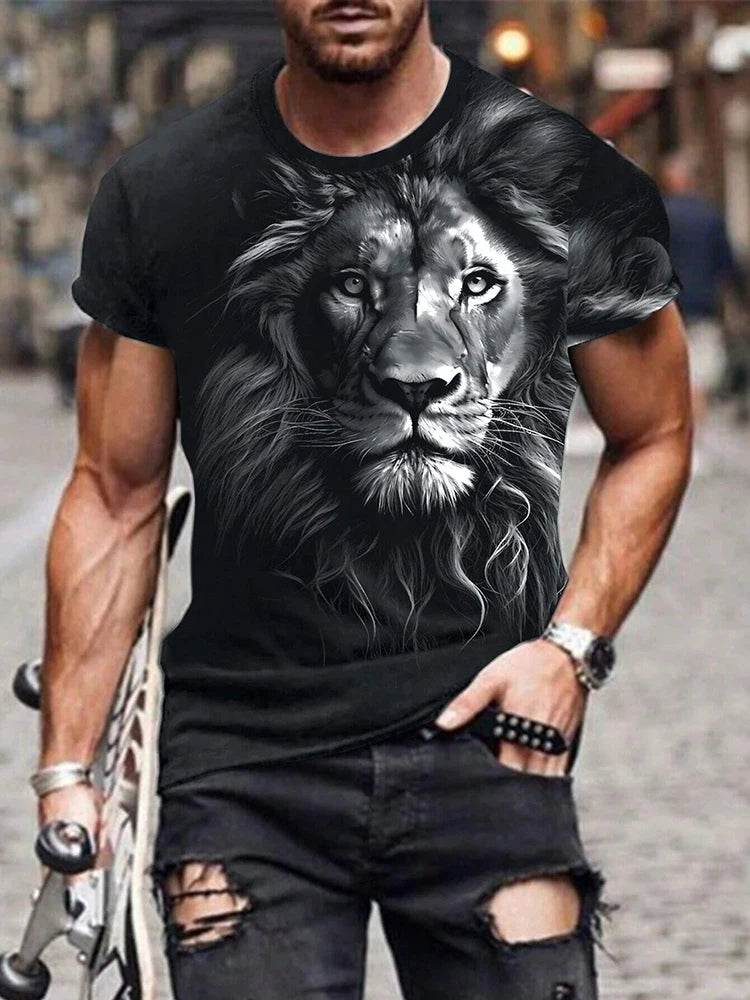 PENDRA Short-Sleeve Lion Print T-Shirt