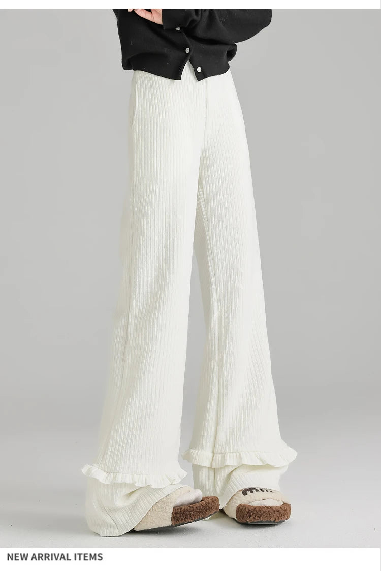 Solid corduroy micro flared pants women's winter wide leg casual high waisted narrow version straight leg sweatpants