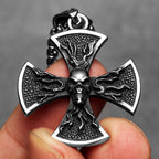 PENDRA Flame Skull Cross Steel Necklace