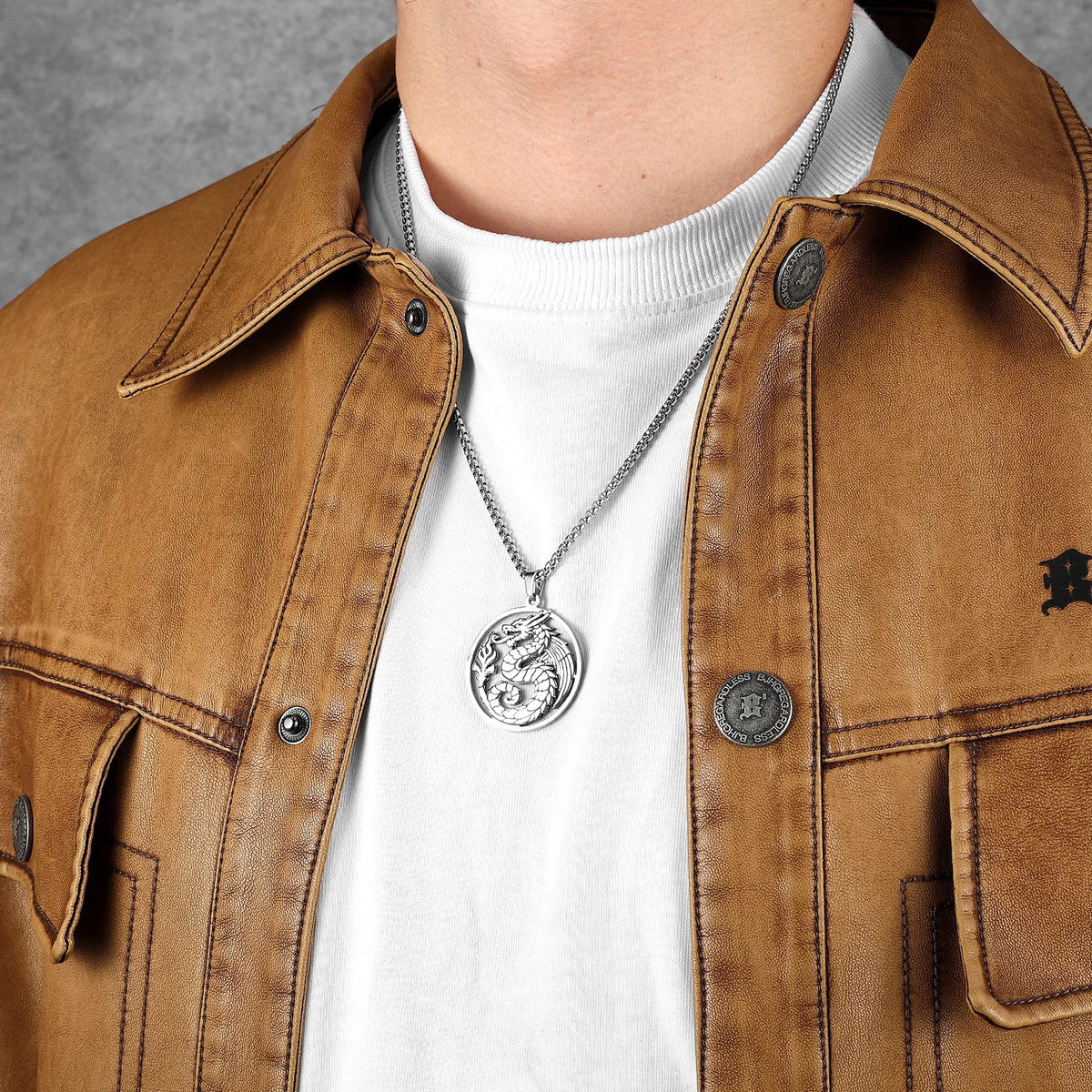 PENDRA Flying Dragon Sweater Steel Necklace