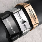 Chunky Magnetic Mesh Strap Bracelets for Men Boys,Custom Text ID Name Chain Wristband,Valentine's Day Father's Day Gift