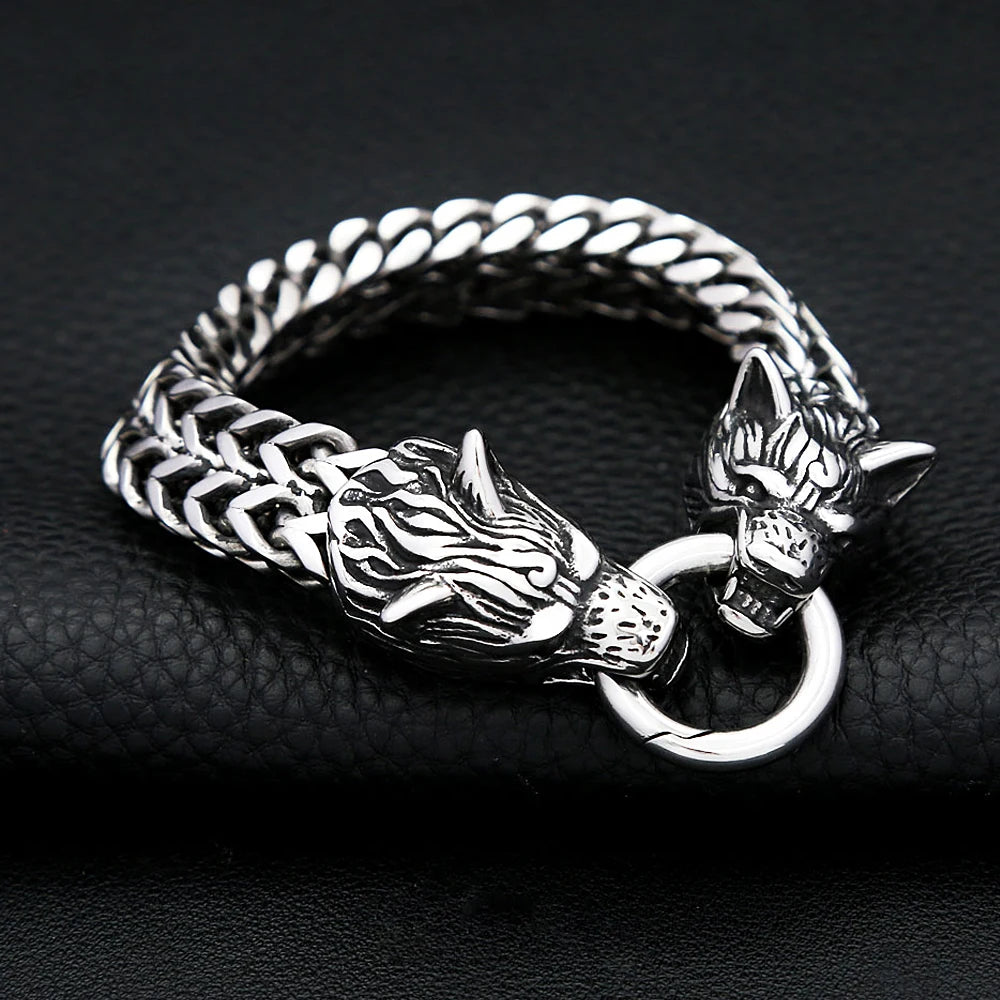 PENDRA Wolfduo Stainless Steel Double Wolf Bracelet