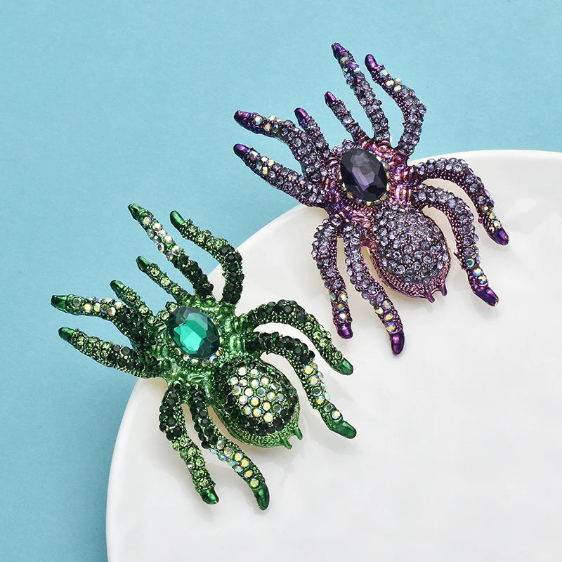 Wuli&baby Sparkling Vintage Spider Brooches For Women Unisex 2-color Rhinestone Charming Insects Party Office Brooch Pins Gifts