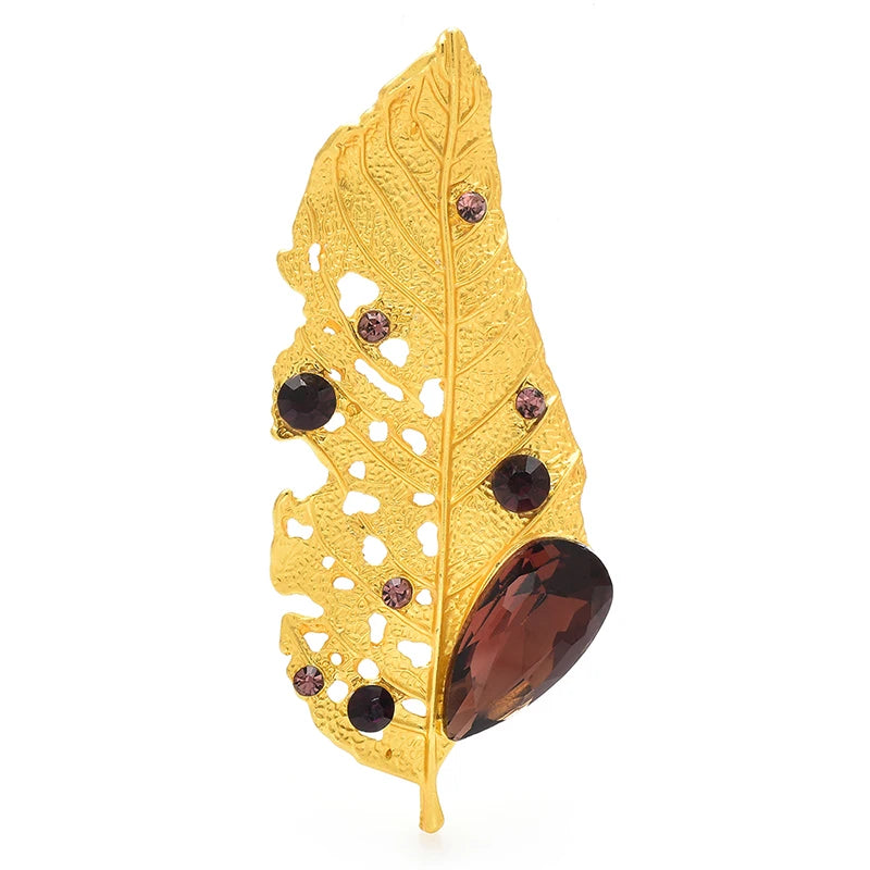 PENDRA Aurelia Crystal Golden Leaf Brooch