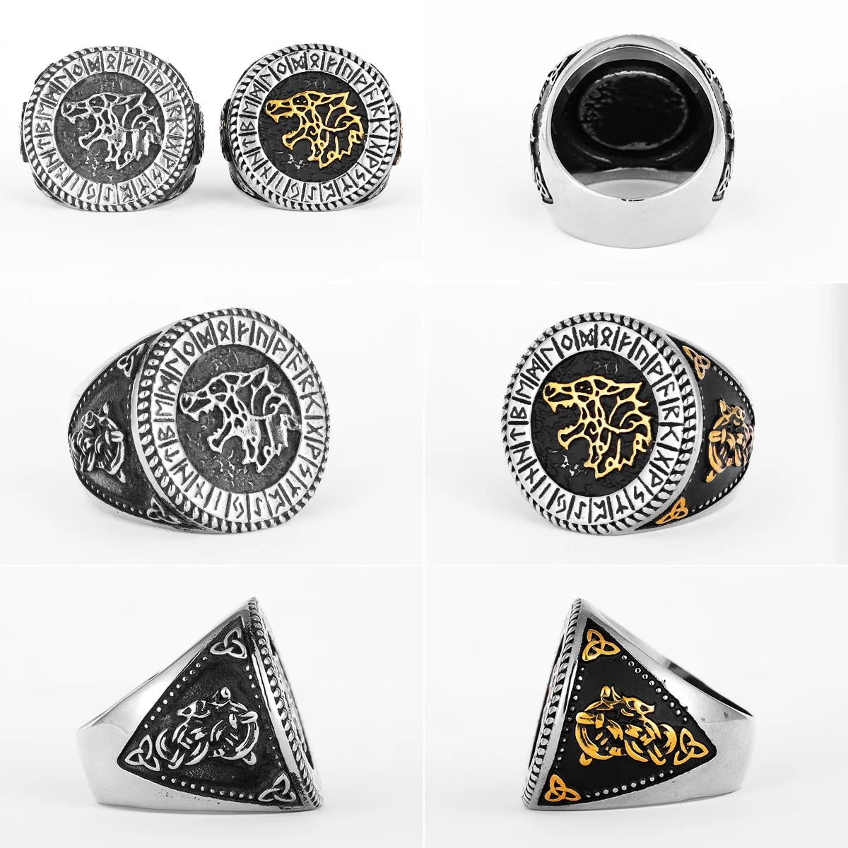 PENDRA Viking Runes Wolf Ring