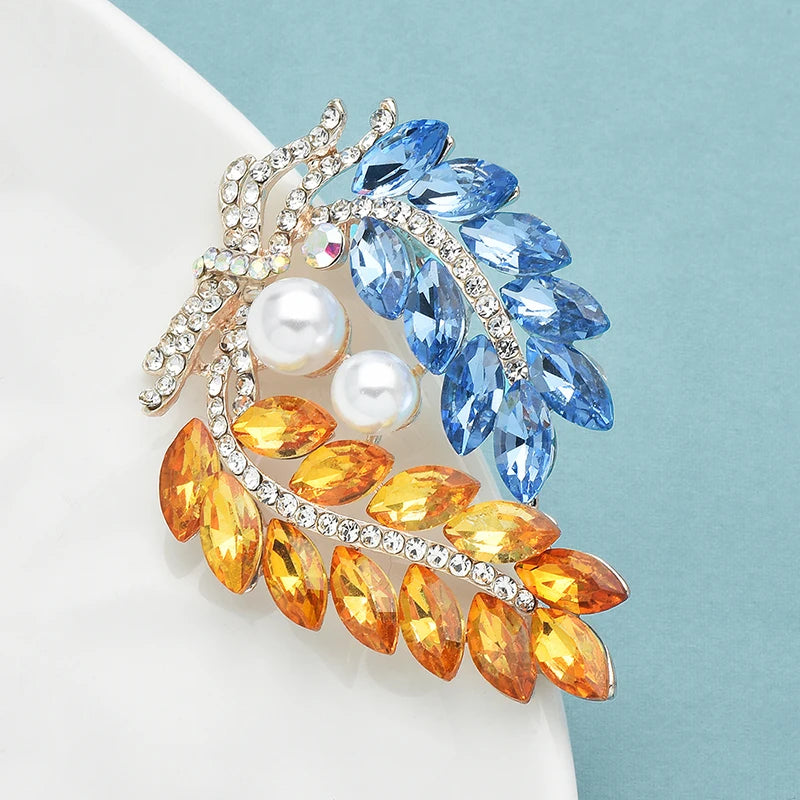 PENDRA Harvest Wheat Crystal Badge Brooch