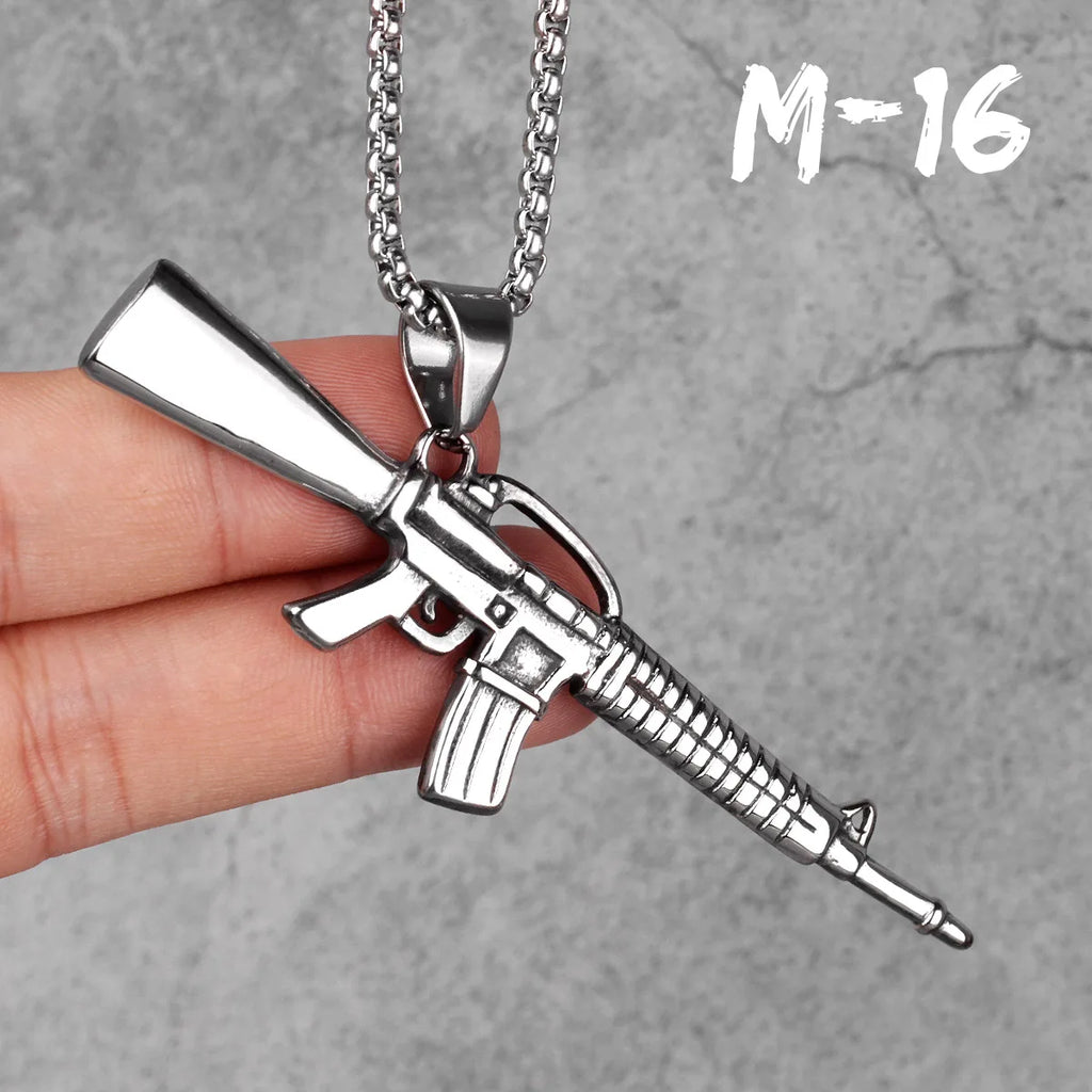 PENDRA Machine Gun M16 Steel Necklace