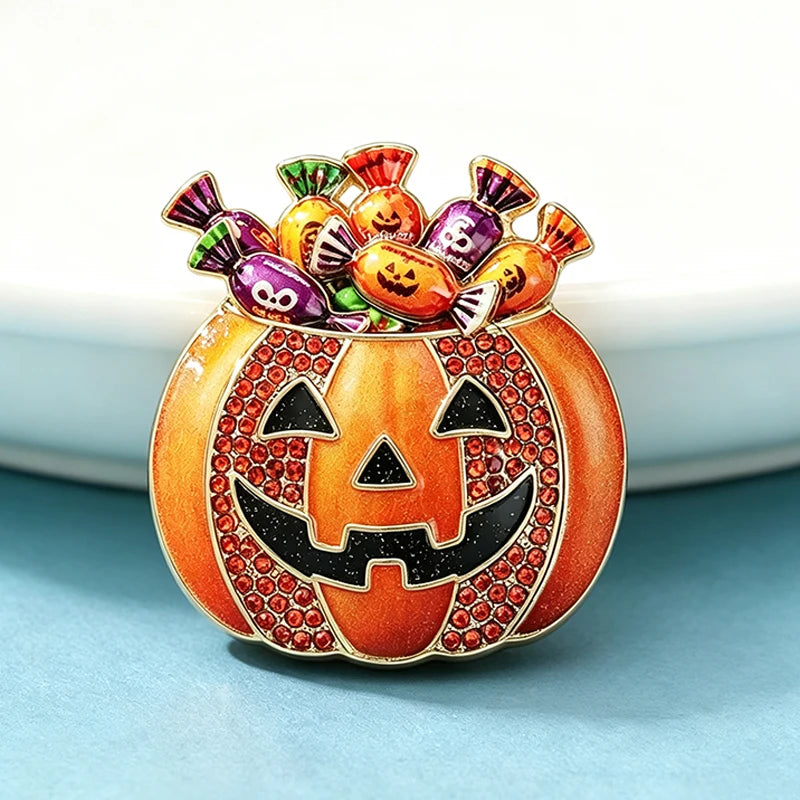 PENDRA Pumpkin Candy Jack-o'-Lantern Halloween Brooch