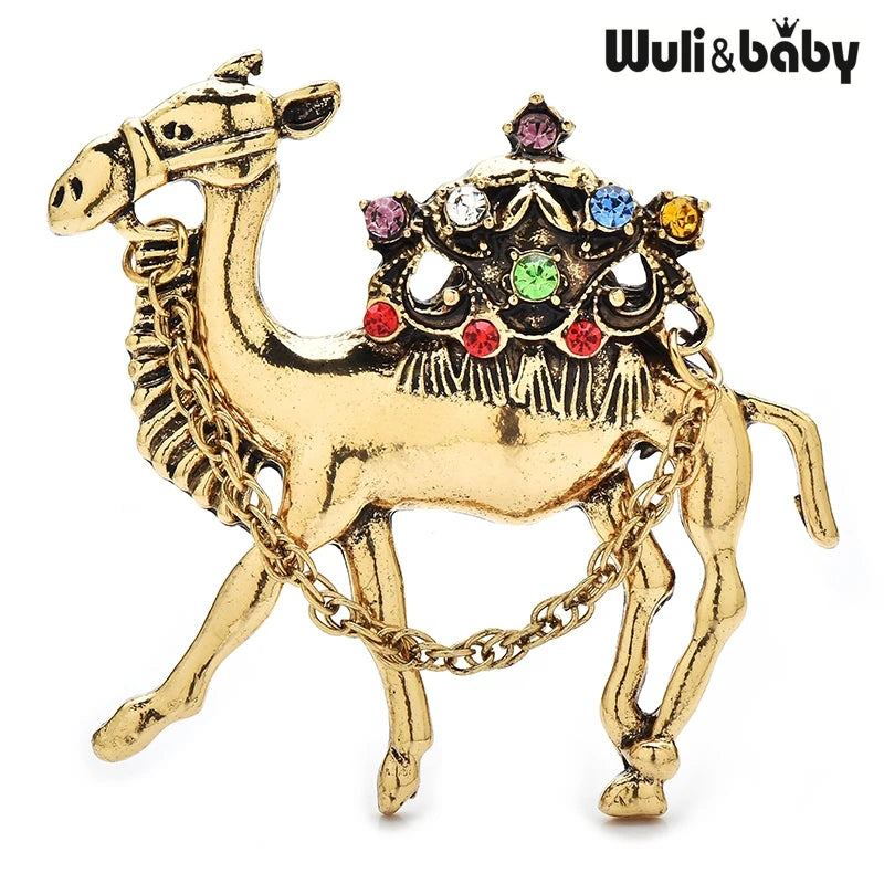 Wuli&baby Vintage Lovely Camel Brooches For Women Men Multicolor Rhinestone Desert Animal Party Casual Brooch Pins Gifts
